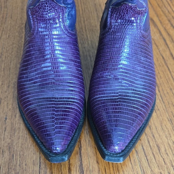 Cuadra Mexico Size 6.5 Mid-Calf Iguana Lizard Purple Dyed Leather Western Boots - Picture 2 of 16